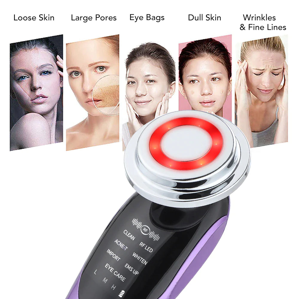 7-in-1 EMS RF Microcurrent Facial Rejuvenation Device with Light Therapy for Anti-Aging and Wrinkle Reduction