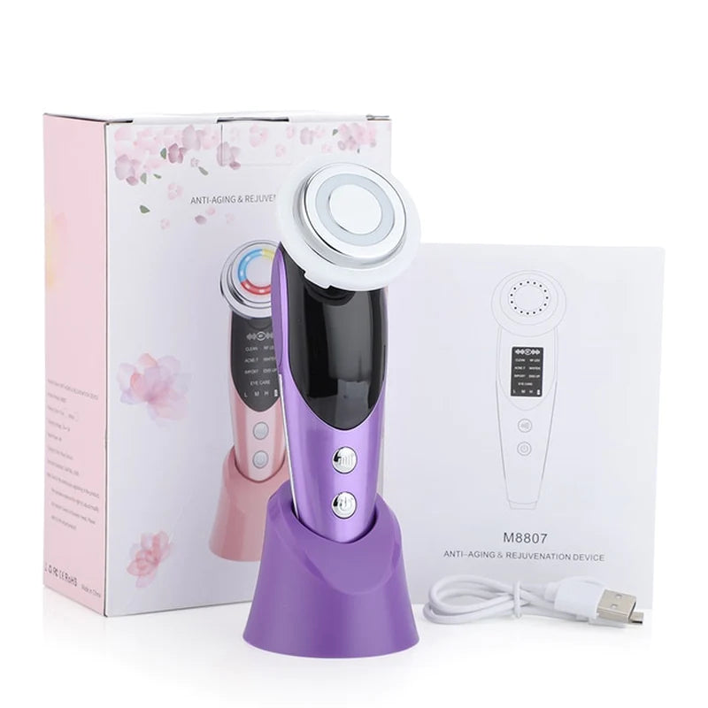7-in-1 EMS RF Microcurrent Facial Rejuvenation Device with Light Therapy for Anti-Aging and Wrinkle Reduction