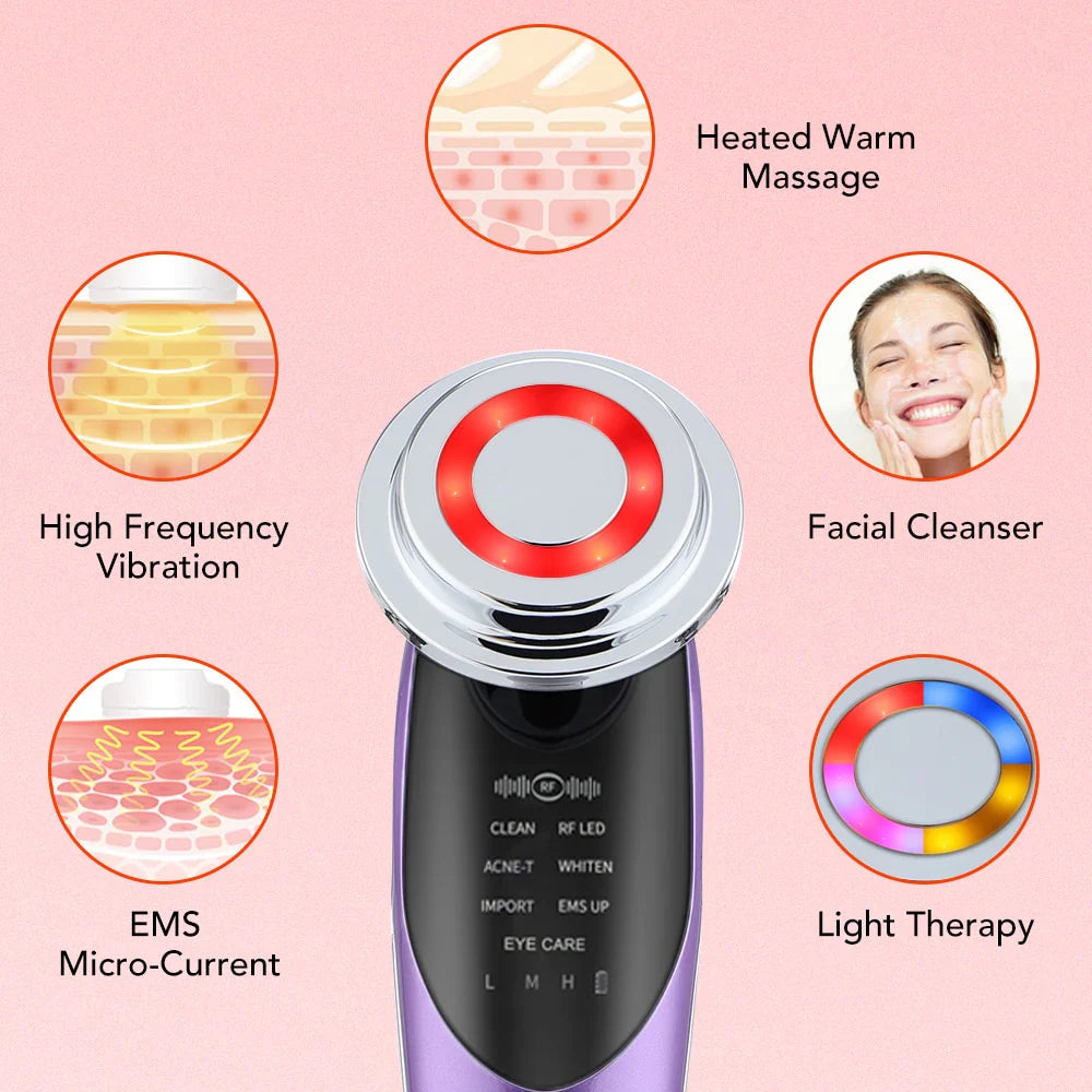 7-in-1 EMS RF Microcurrent Facial Rejuvenation Device with Light Therapy for Anti-Aging and Wrinkle Reduction