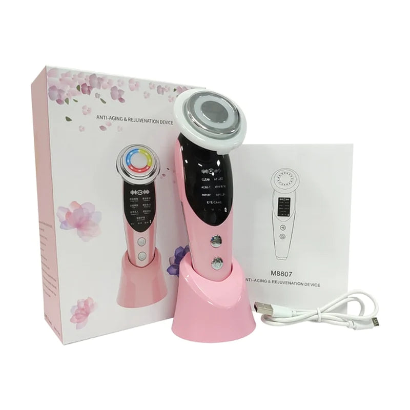 7-in-1 EMS RF Microcurrent Facial Rejuvenation Device with Light Therapy for Anti-Aging and Wrinkle Reduction