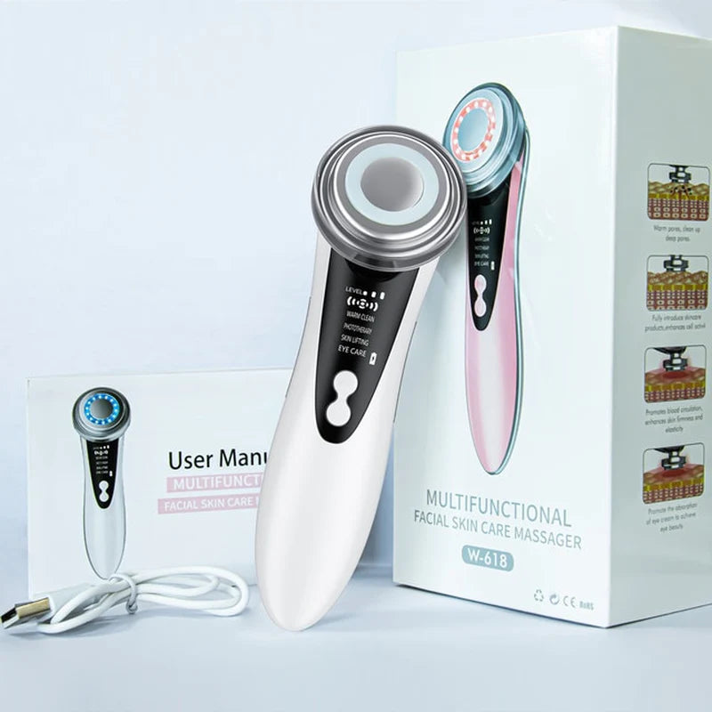 7-in-1 EMS RF Microcurrent Facial Rejuvenation Device with Light Therapy for Anti-Aging and Wrinkle Reduction