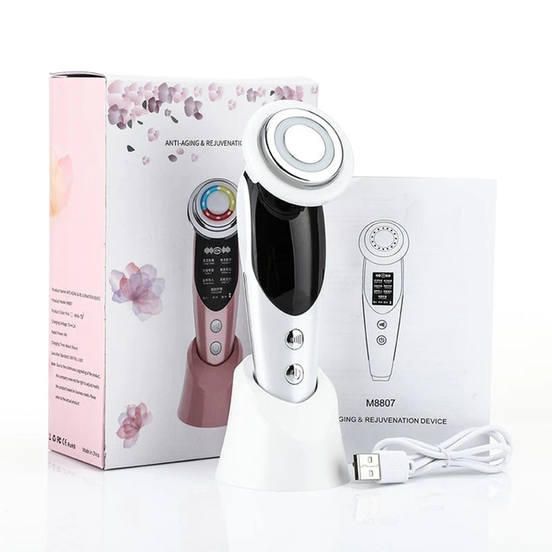 7-in-1 EMS RF Microcurrent Facial Rejuvenation Device with Light Therapy for Anti-Aging and Wrinkle Reduction